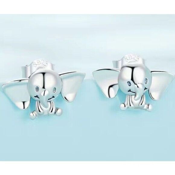 925 Sterling Silver Tiny Elephant Stud Earrings - Picture 7 of 7